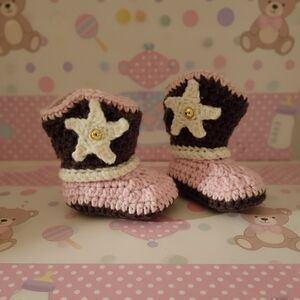 Handmade Crochet Baby Girl Cowgirl Booties 3-6 Months